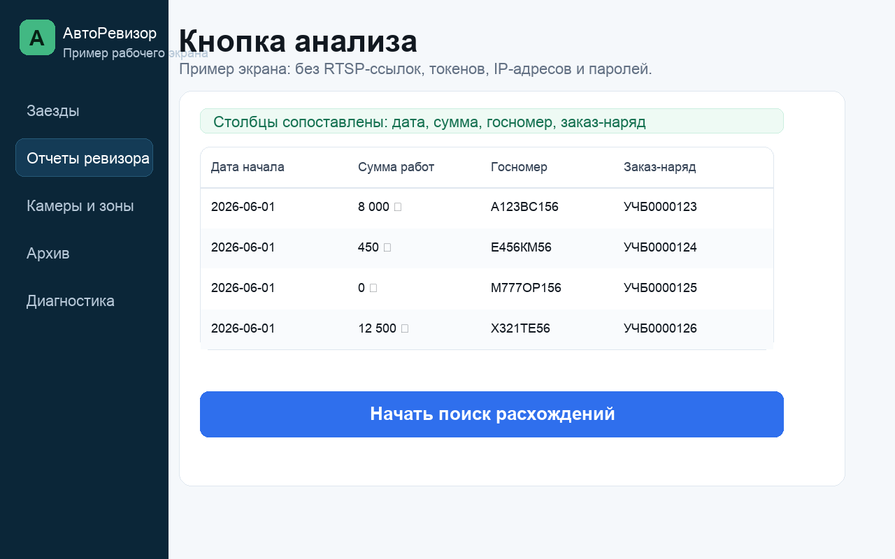 Пример экрана АвтоРевизора: Кнопка анализа