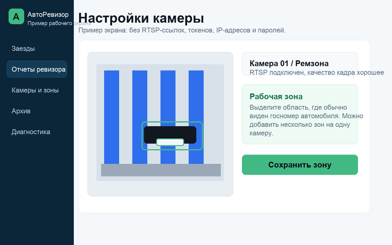 Пример экрана АвтоРевизора: Настройки камеры