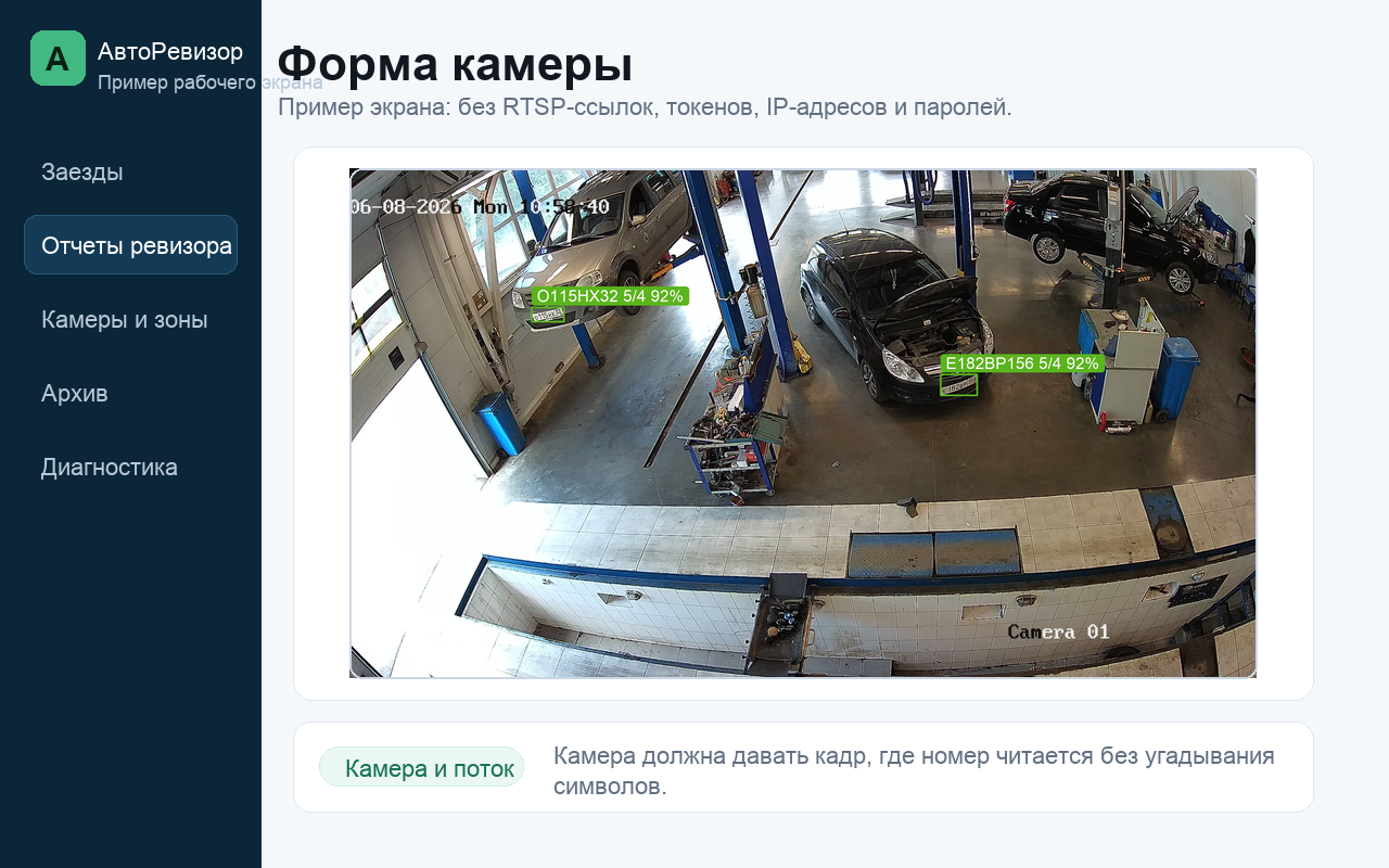 Пример экрана АвтоРевизора: Форма камеры