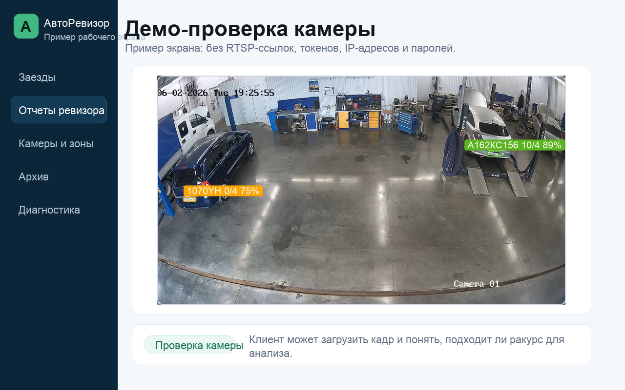 Пример экрана АвтоРевизора: Демо-проверка камеры