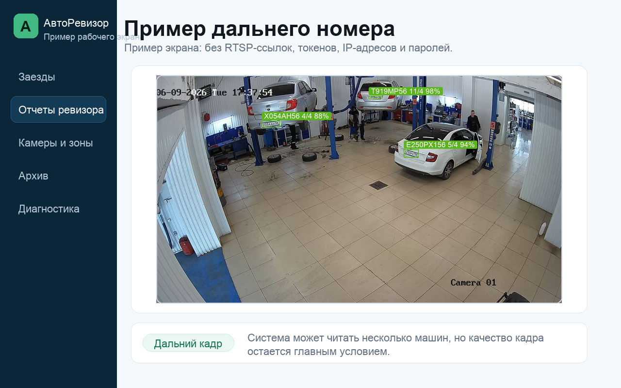 Пример экрана АвтоРевизора: Пример дальнего номера