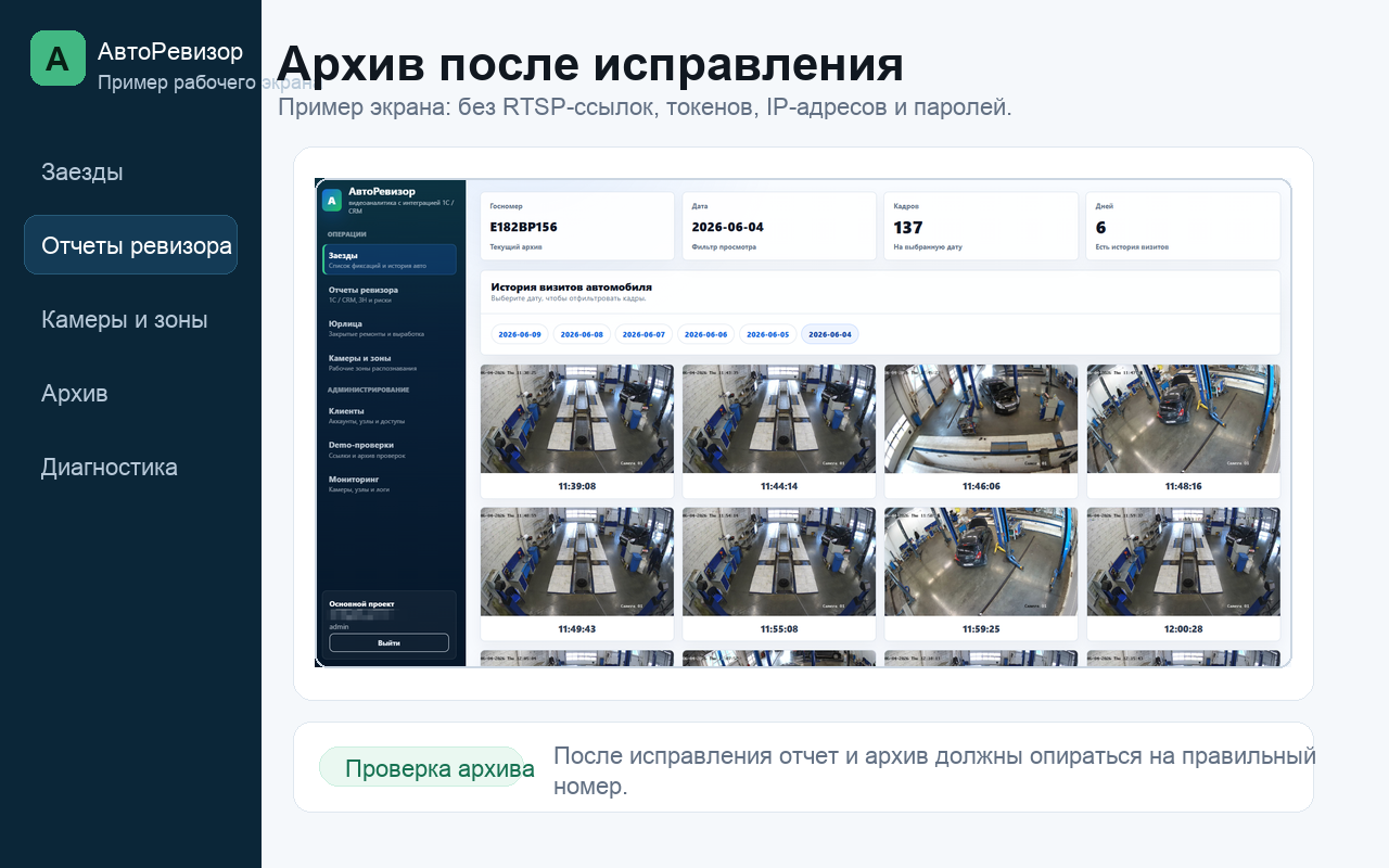 Пример экрана АвтоРевизора: Архив после исправления