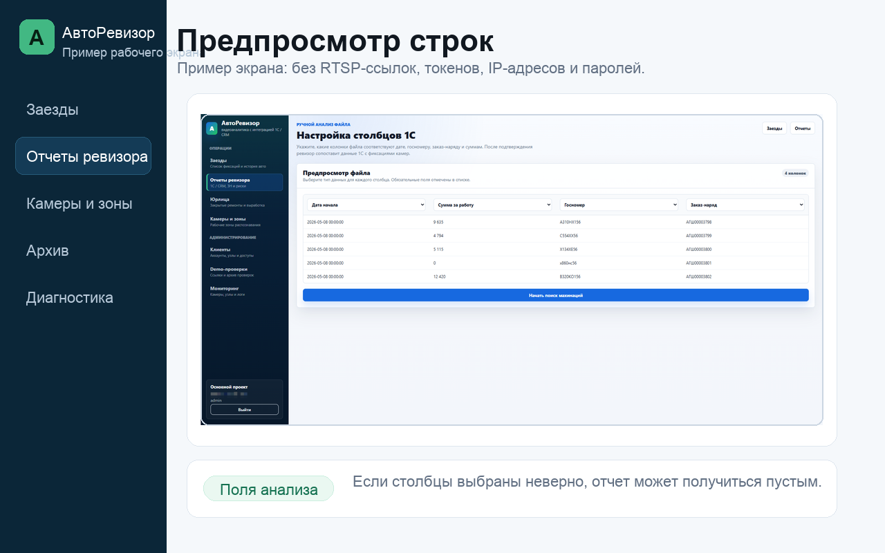Пример экрана АвтоРевизора: Предпросмотр строк
