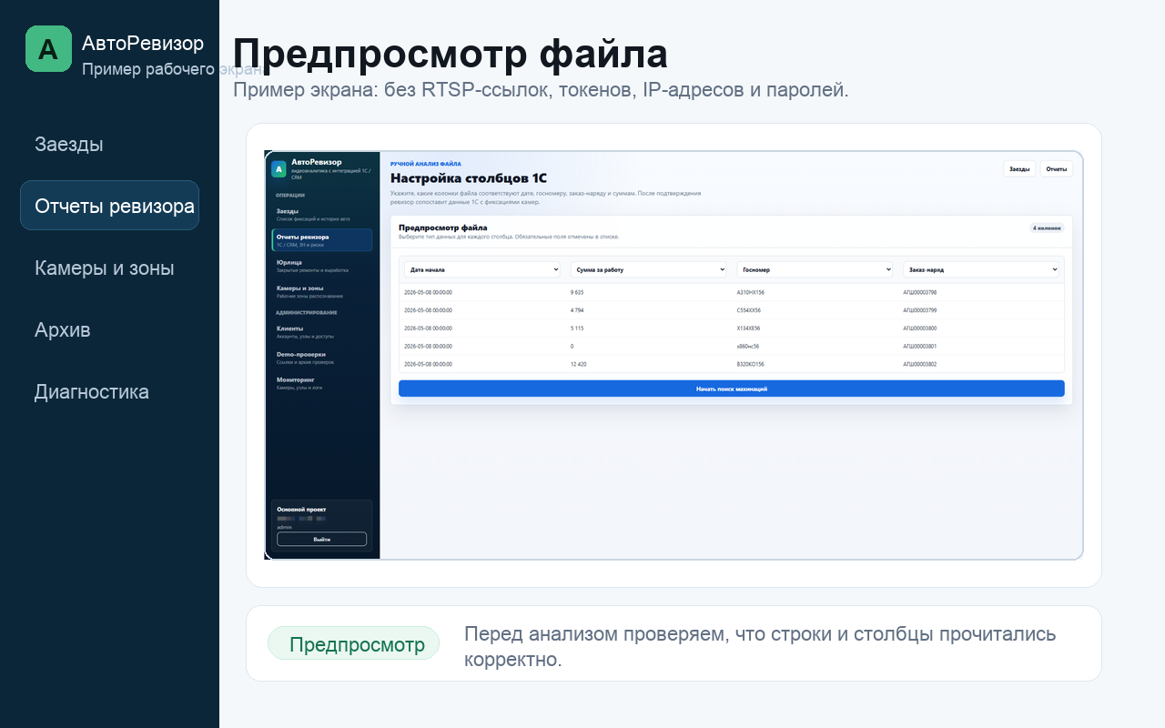 Пример экрана АвтоРевизора: Предпросмотр файла